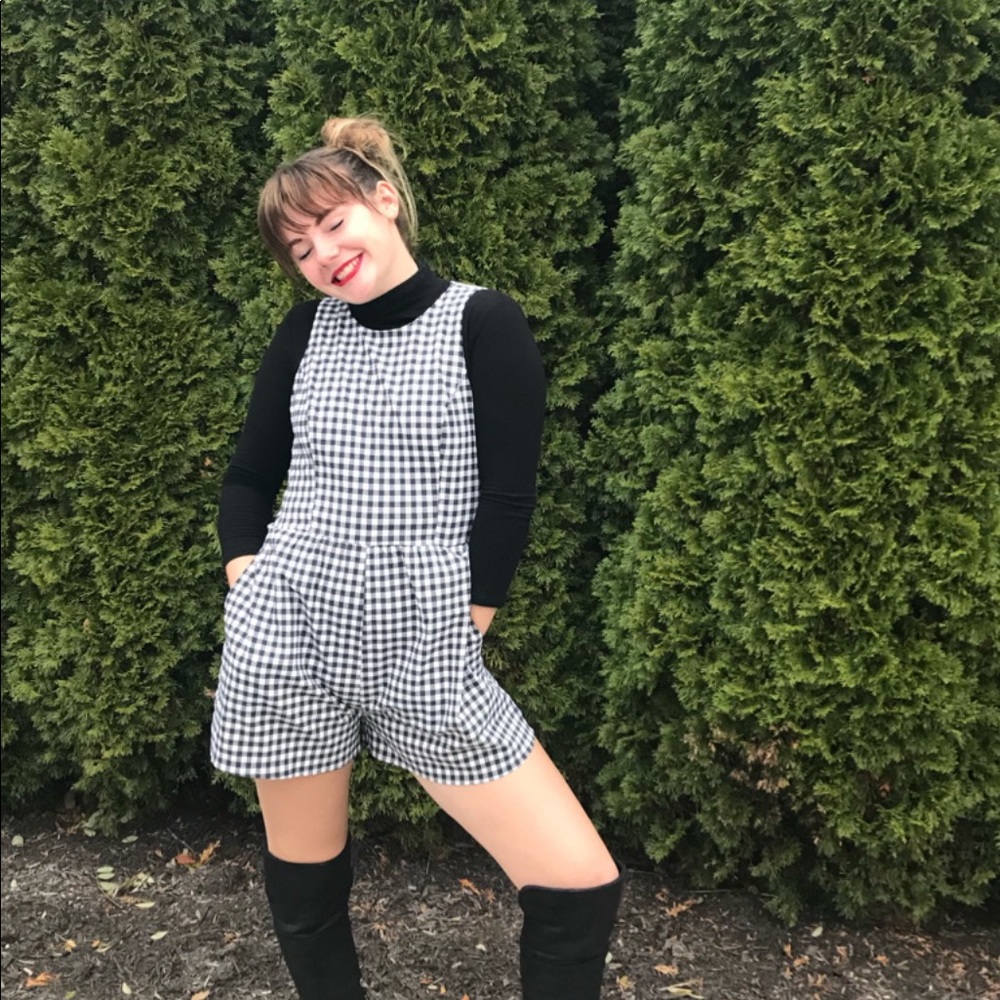 Checkered black and white romper